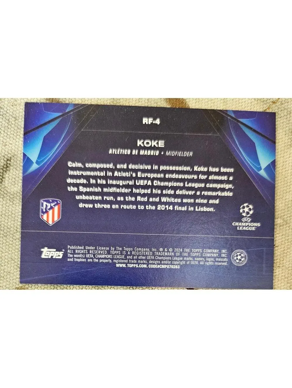 Koke 2023-24 Topps UEFA Club Competitions ROAD TO LONDON insert #RF-4 - MADRID